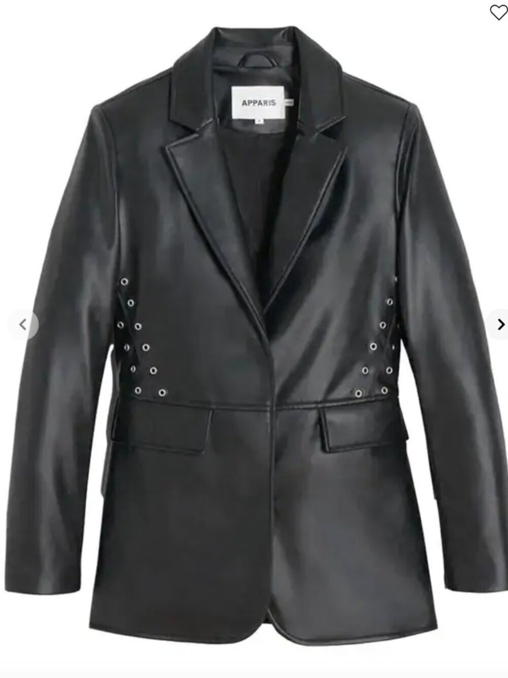 APPARIS KELAN FAUX LEATHER BLAZER IN BLACK WITH GROMMETS SIZE MEDIUM